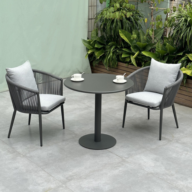 SOF Outdoor Aluminum Dining Chairs with Olefin Rope Weaving and Waterproof Cushions