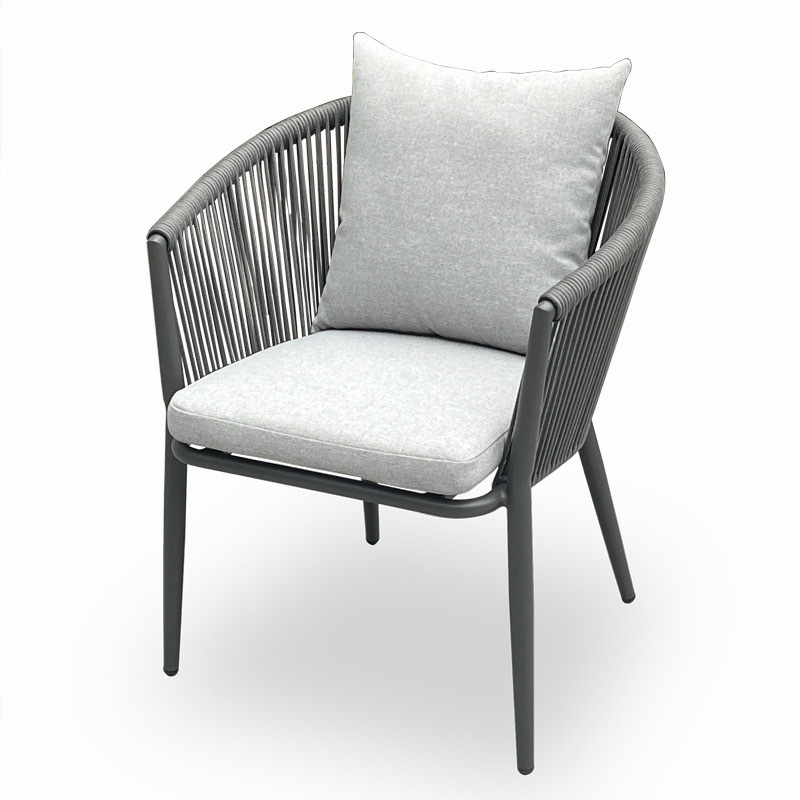 SOF Outdoor Aluminum Dining Chairs with Olefin Rope Weaving and Waterproof Cushions