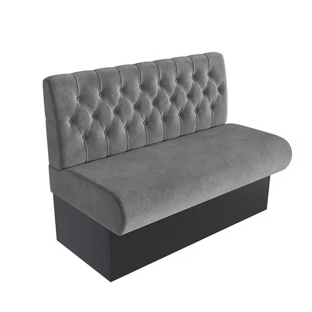 SOF Modern Gray Velvet Dining Booth Seating with Triple-Tufted Backrest – for 2-Seater