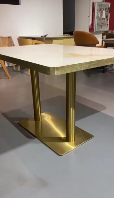Made in China Restaurant Glossy Natural Sintered Stone Dining Table with Stainless Steel Edging and Legs SOF-T21