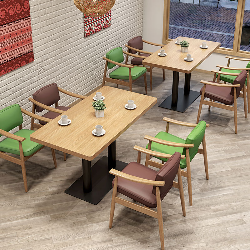 Sunrise Oriental Furniture Custom Simple Style Casual Solid Wood Cafe Fastfood Restaurant Furniture Chairs and Tables Set