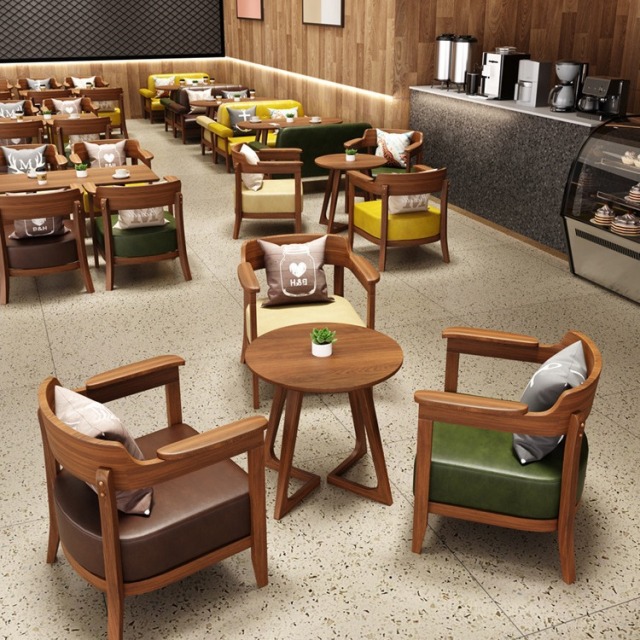 Sunrise Oriental Furniture Light Luxury Commercial Custom Restaurant Furniture Nordic Modern Commercial Wooden Fast Food Coffee Shop Chairs and Table