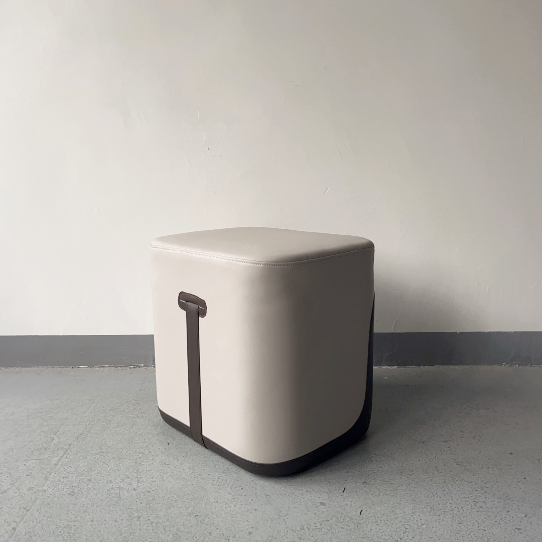 Sunrise Oriental Furniture - Leather Bucket Round Ottoman Stool