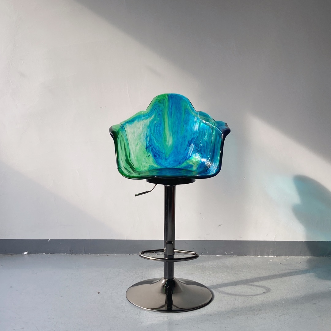 Sunrise Oriental Furniture - Ella Stool Green Blue / Ruthenium Base