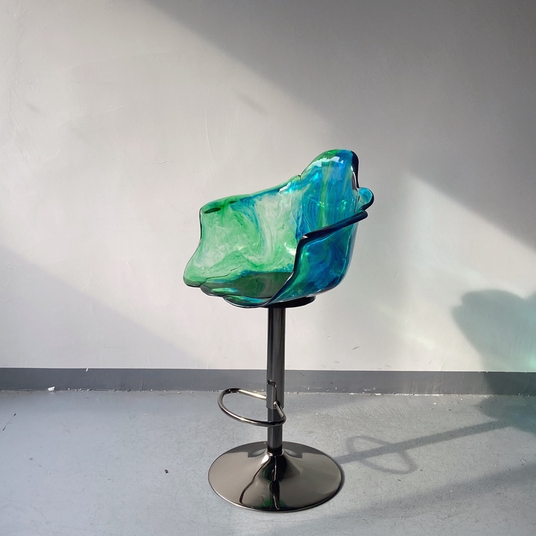 Sunrise Oriental Furniture - Ella Stool Green Blue / Ruthenium Base