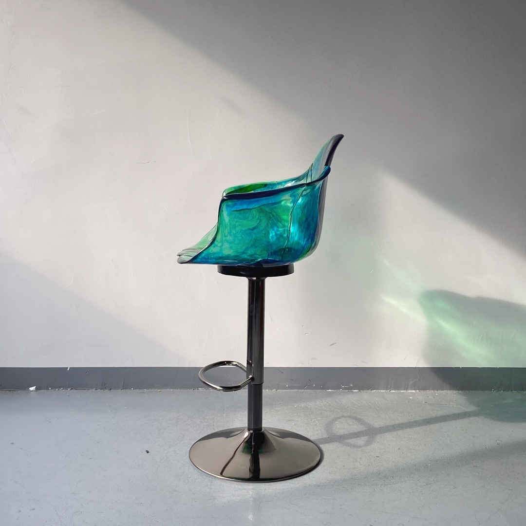 Sunrise Oriental Furniture - Ella Stool Green Blue / Ruthenium Base