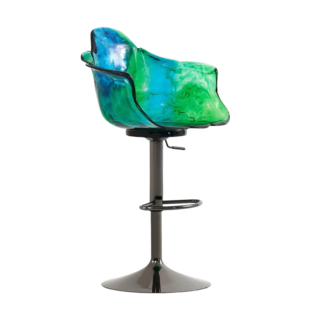 Sunrise Oriental Furniture - Ella Stool Green Blue / Ruthenium Base