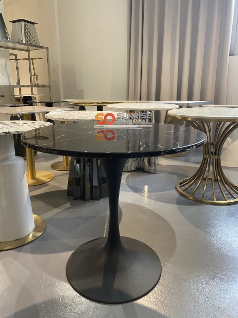 Sunrise Oriental Furniture - Marble Round Dining Table for Contemporary Dining and Kitchen Room