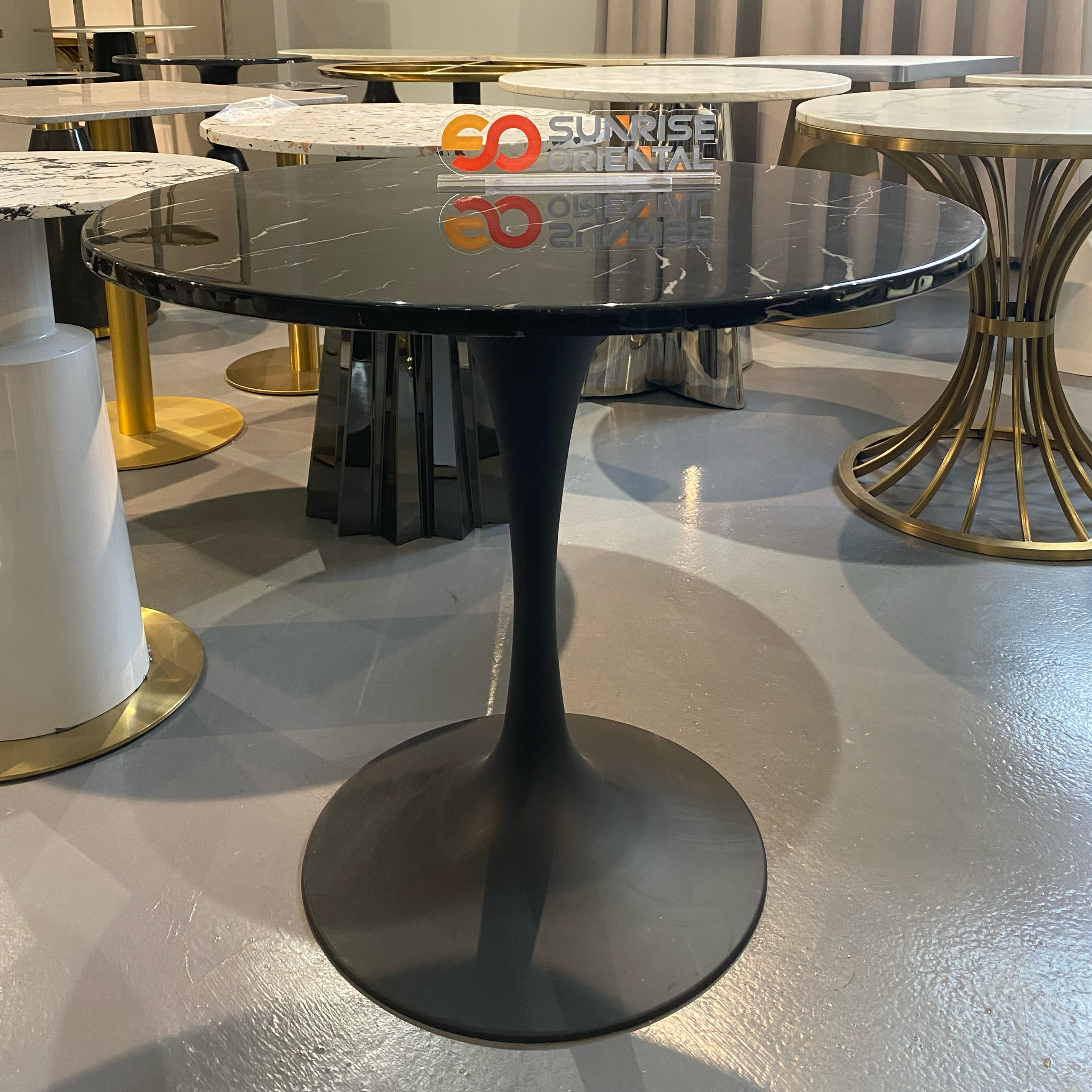 Sunrise Oriental Furniture - Marble Round Dining Table for Contemporary Dining and Kitchen Room