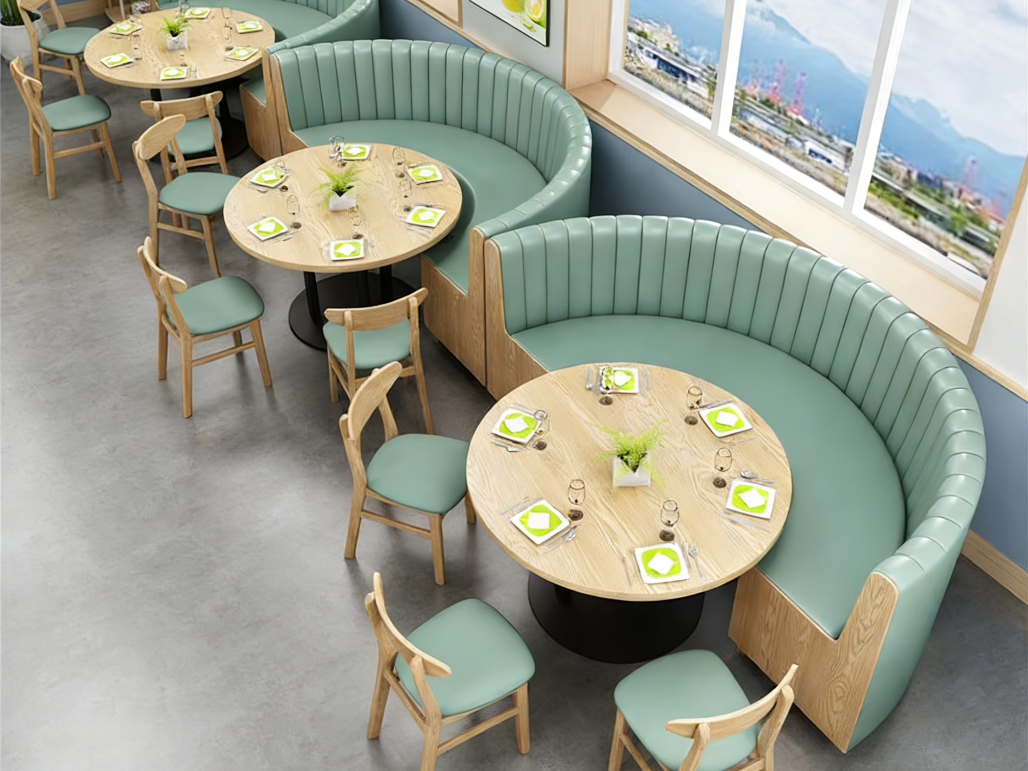 package solution restaurant solid wood sofa commercial cafe dessert cake shop restaurant seating booth chair for sale