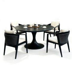 SOF All-Aluminum Weatherproof Outdoor Round Dining Set with Rattan Accent Chairs