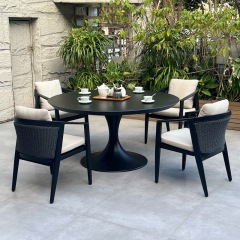 SOF All-Aluminum Weatherproof Outdoor Round Dining Set with Rattan Accent Chairs