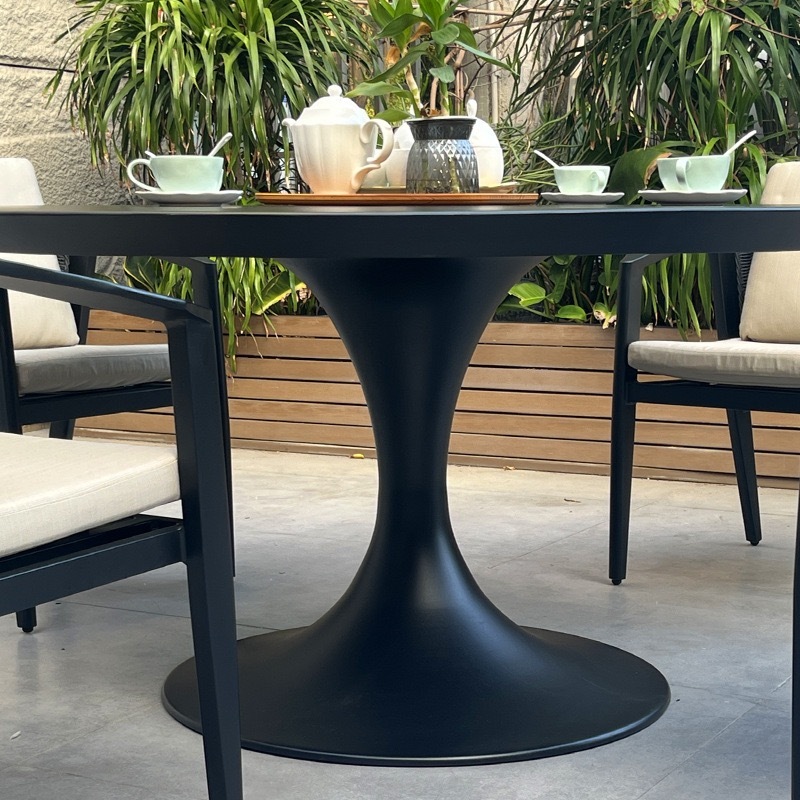 SOF All-Aluminum Weatherproof Outdoor Round Dining Set with Rattan Accent Chairs