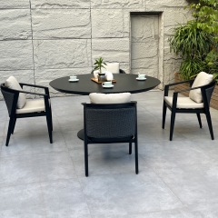 SOF All-Aluminum Weatherproof Outdoor Round Dining Set with Rattan Accent Chairs