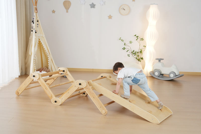 Foldable Wooden Pikler Triangle  Montessori Climbing Toy for Toddlers - Enhance Gross Motor Skills Learning