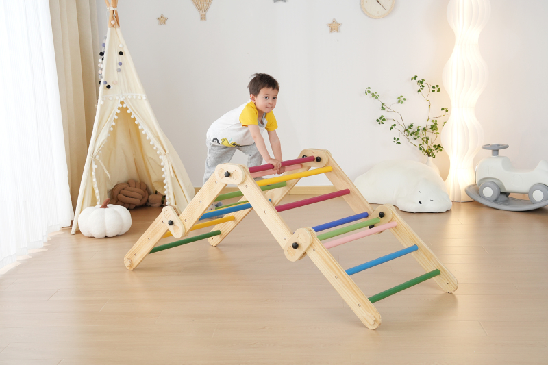 Foldable Wooden Pikler Triangle  Montessori Climbing Toy for Toddlers - Enhance Gross Motor Skills Learning