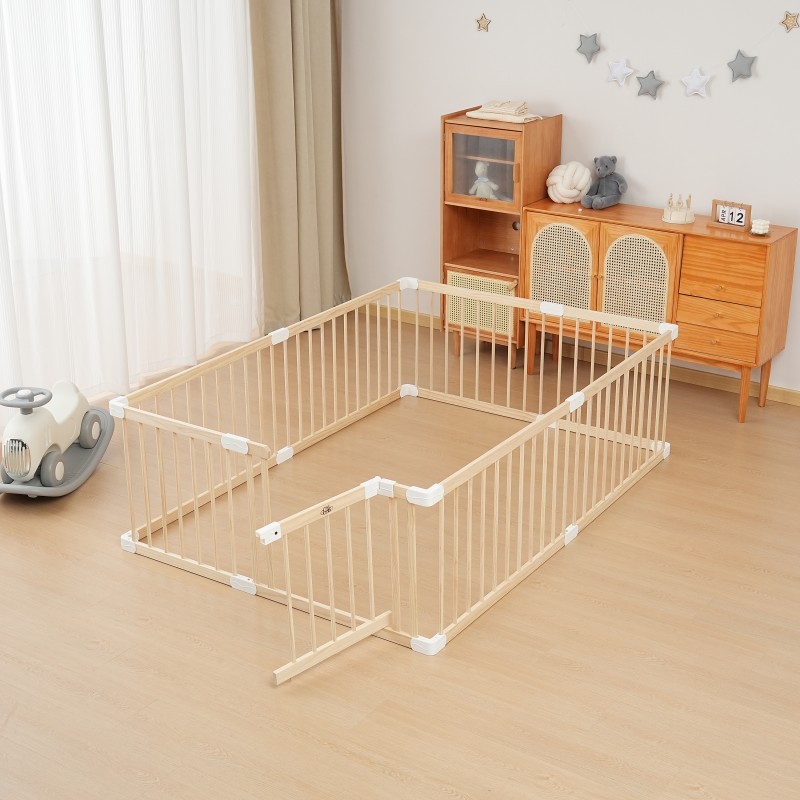 High-Quality Wooden Playpen: Safe &amp; Expandable - Ideal for Indoor/Outdoor Play