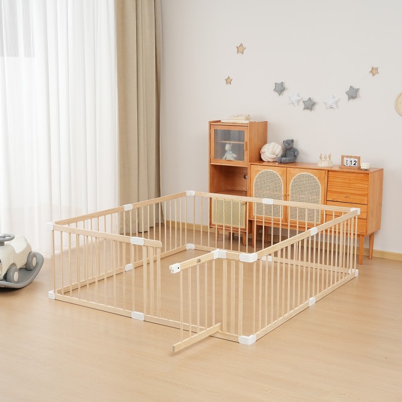 High-Quality Wooden Playpen: Safe &amp; Expandable - Ideal for Indoor/Outdoor Play