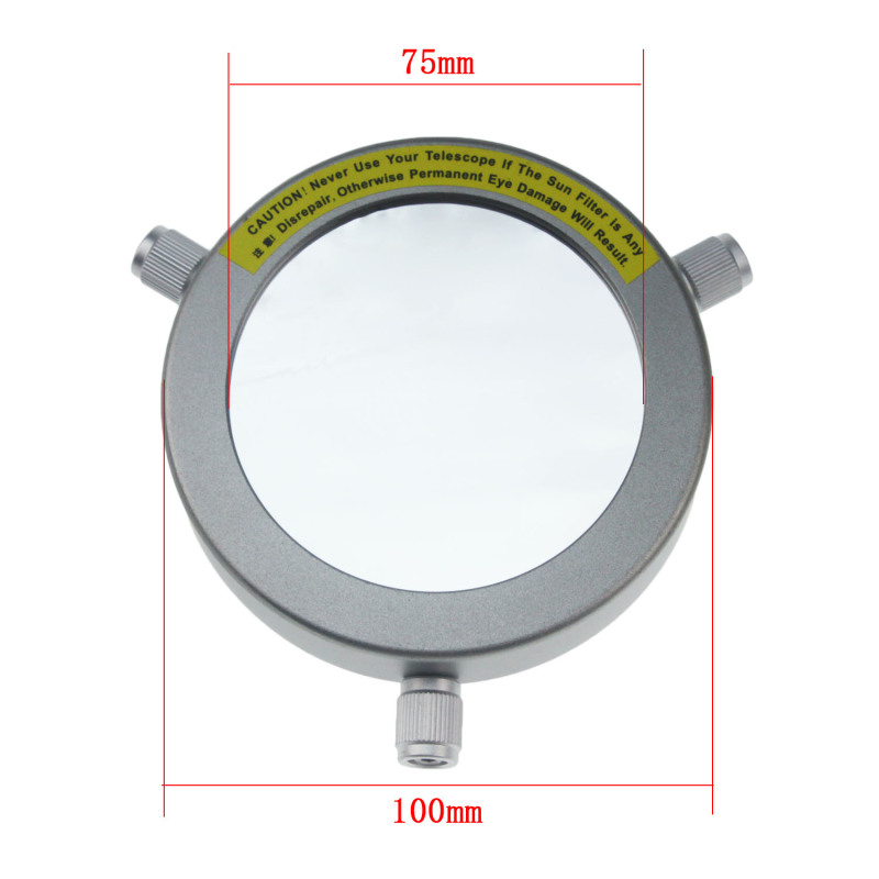 Astromania Deluxe Solar Filter 100mm Adjustable Metal Cap for Telescope Tubes with Outer Diameter from 70mm To 92mm Aperture 75mm