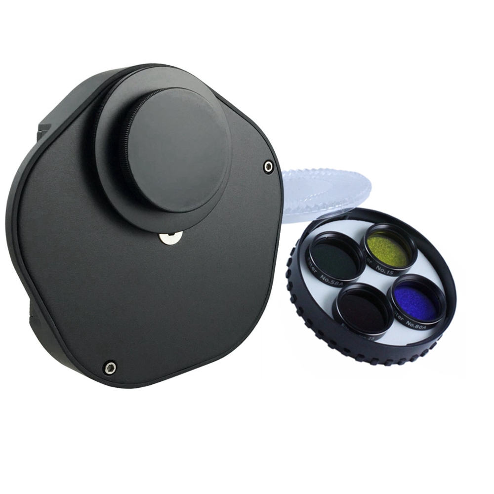 Astromania 1.25" Superior Quality Multiple 5-Position Filter Wheel-With 1.25-Inch Four Color filters(15 Deep Yellow,25 Red,58A Green,80A Medium Blue)