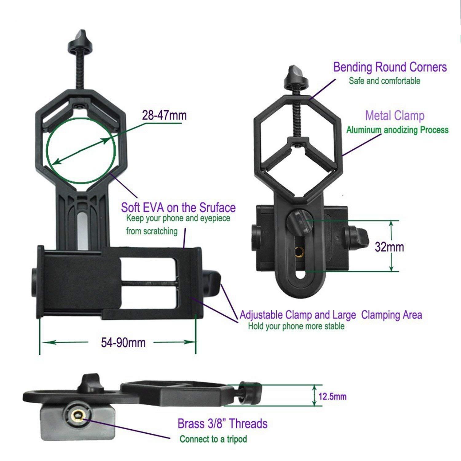 Astromania Universal Cell Phone Adapter Mount Support Binocular Monocular Spotting Scope Telescope and Microscope Optical Device - Black