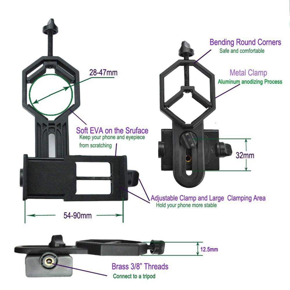 Astromania Universal Cell Phone Adapter Mount Support Binocular Monocular Spotting Scope Telescope and Microscope Optical Device - Black