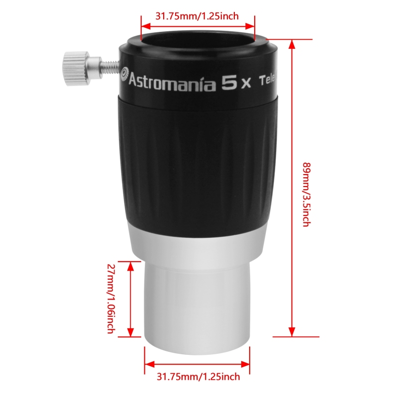 Astromania 1.25&quot; 4-Elements 5x TeleXtender Premium Barlow Lens - apochromatic Barlow lens giving an excellent image