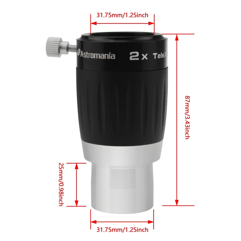 Astromania 1.25&quot; 3-Elements 2x TeleXtender Premium Barlow Lens - apochromatic Barlow lens giving an excellent image