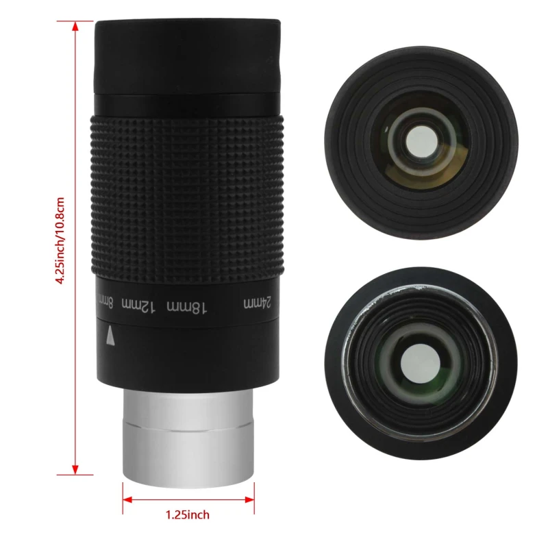 Astromania 1.25&quot; 8-24mm Zoom Eyepiece for Telescope with T-Thread