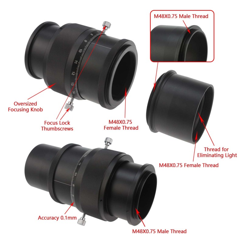 Astromania 2&quot; Helical Micro Focuser with M48-thread and 0.1mm Scale for Telescope - sharper planets in any telescope