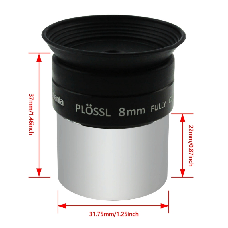 Astromania 1.25&quot; 8mm Plossl Telescope Eyepiece - 4-element Plossl Design - Threaded for Standard 1.25inch Astronomy Filters