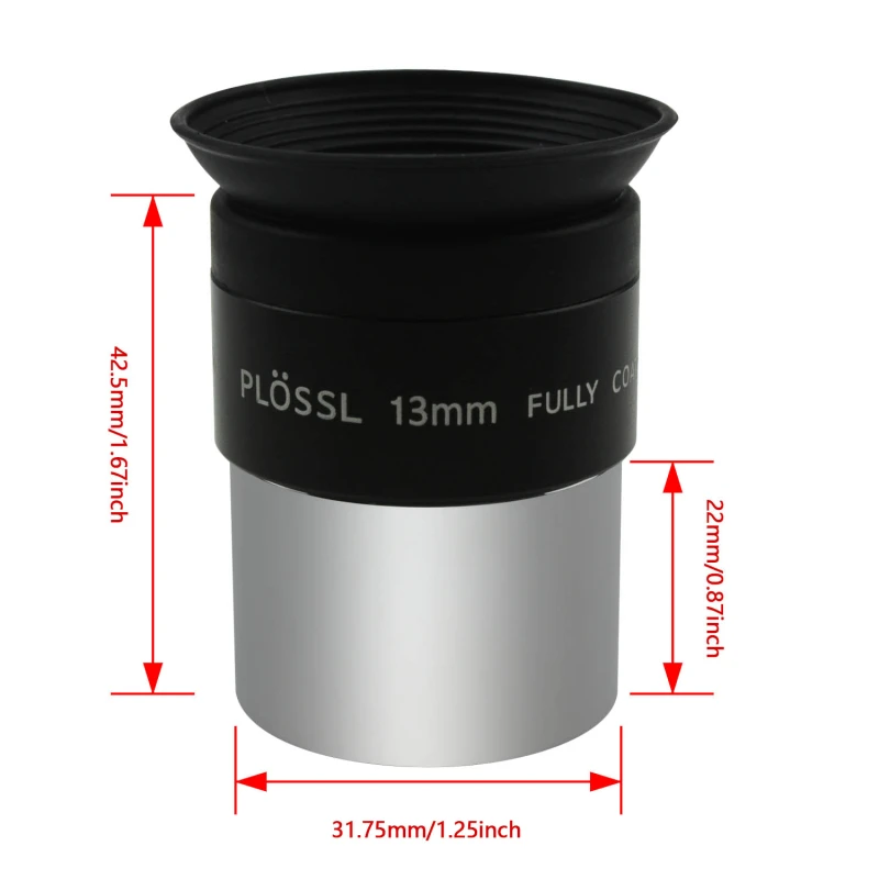 Astromania 1.25&quot; 13mm Plossl Telescope Eyepiece - 4-element Plossl Design - Threaded for Standard 1.25inch Astronomy Filters