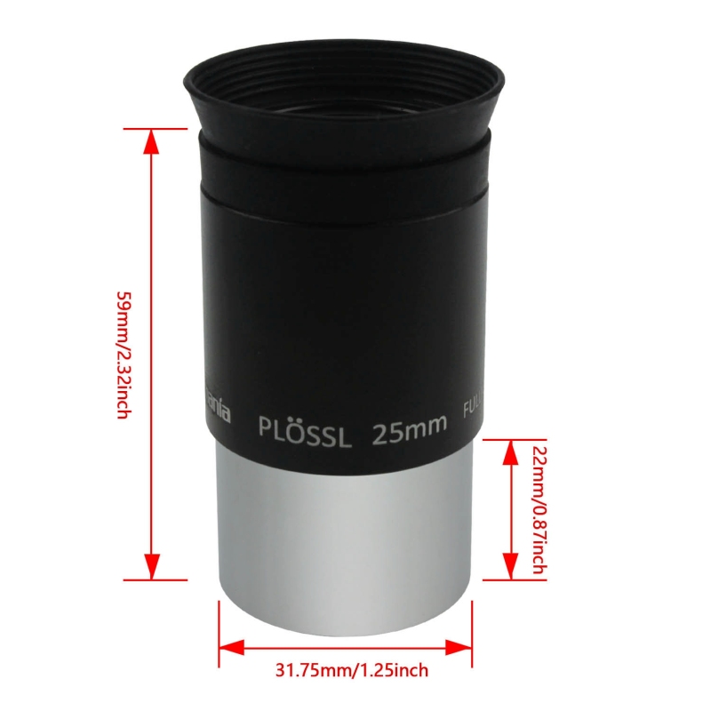 Astromania 1.25&quot; 25mm Plossl Telescope Eyepiece - 4-element Plossl Design - Threaded for Standard 1.25inch Astronomy Filters