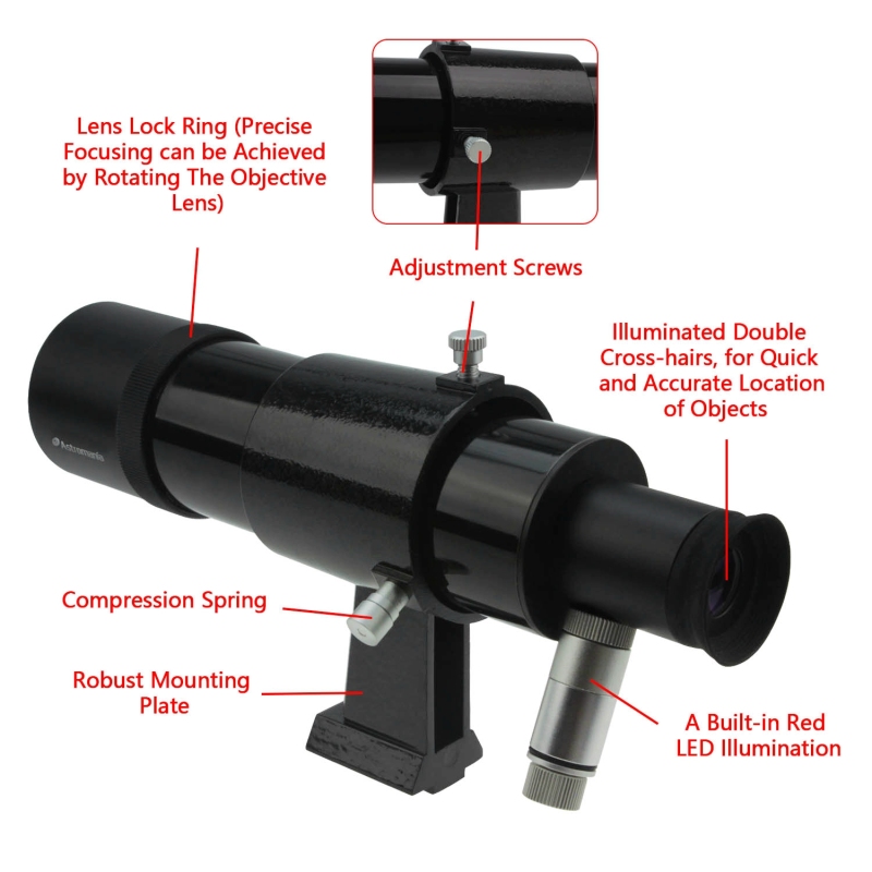 Astromania 9x50 Illuminated Finder Scope, Black - it provides both a bright image and comfortable viewing