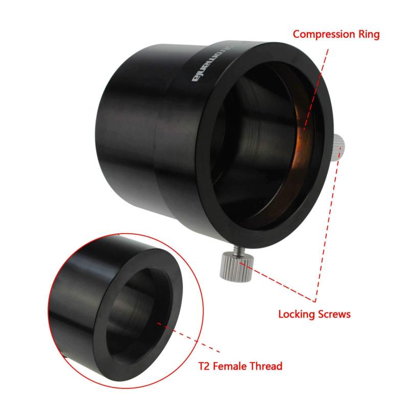 Astromania Adaptor T2 thread to 2" female for telescope - Can be screwed onto any T2 male thread and provides a clamp for 2" accessories