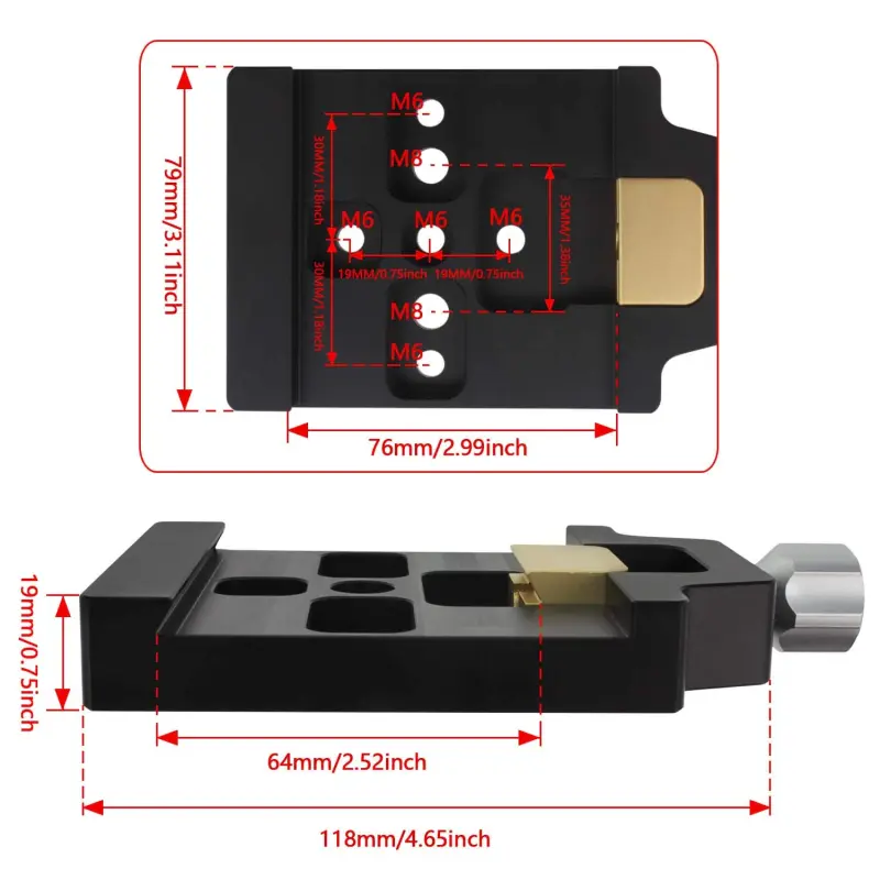 Astromania 80mm Premium Losmandy Level Dovetail Clamp, Saddle Plate - 7 Counter-Sunk Bores Allow for Attaching to Almost All Surfaces