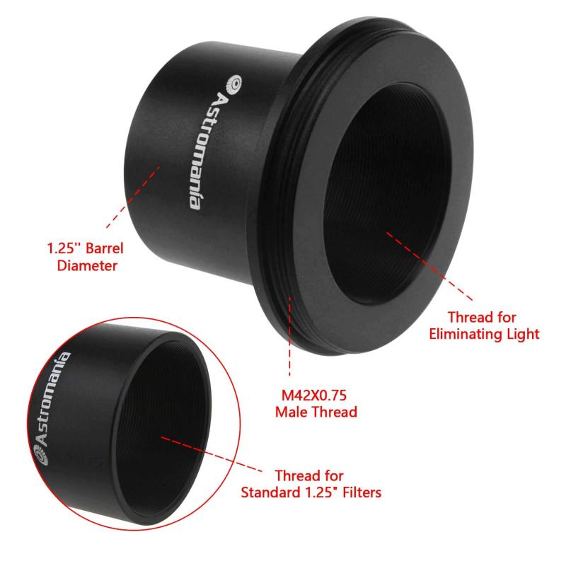 Astromania 1.25&quot; T-Adapter - Can Use Together with T-ring - Connect a DSLR or SLR Camera to a telescope