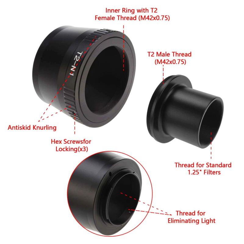 Astromania T2 N1 T Mount Lens Adapter and M42 to 1.25&quot; Telescope Adapter (T-mount) for Nikon 1 Series Camera V1 V2 V3 J1 J2 J3 J4 J5
