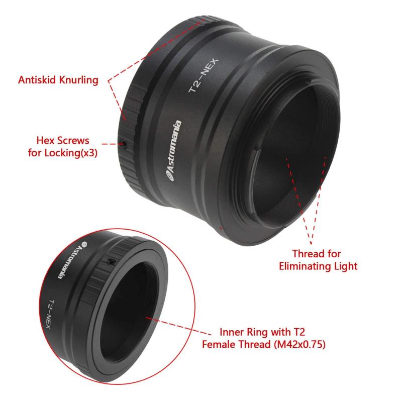 Astromania T/T2 Lens Mount Adapter Ring for Sony-NEX Camera - Precision machined T2 adaptor ring for all Sony NEX compact system cameras