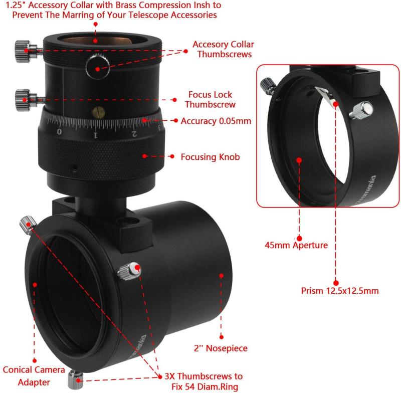 Astromania Off-Axis Guider with Micro-Focusing - for Successful Astronomy Photos Without A Guide Scope