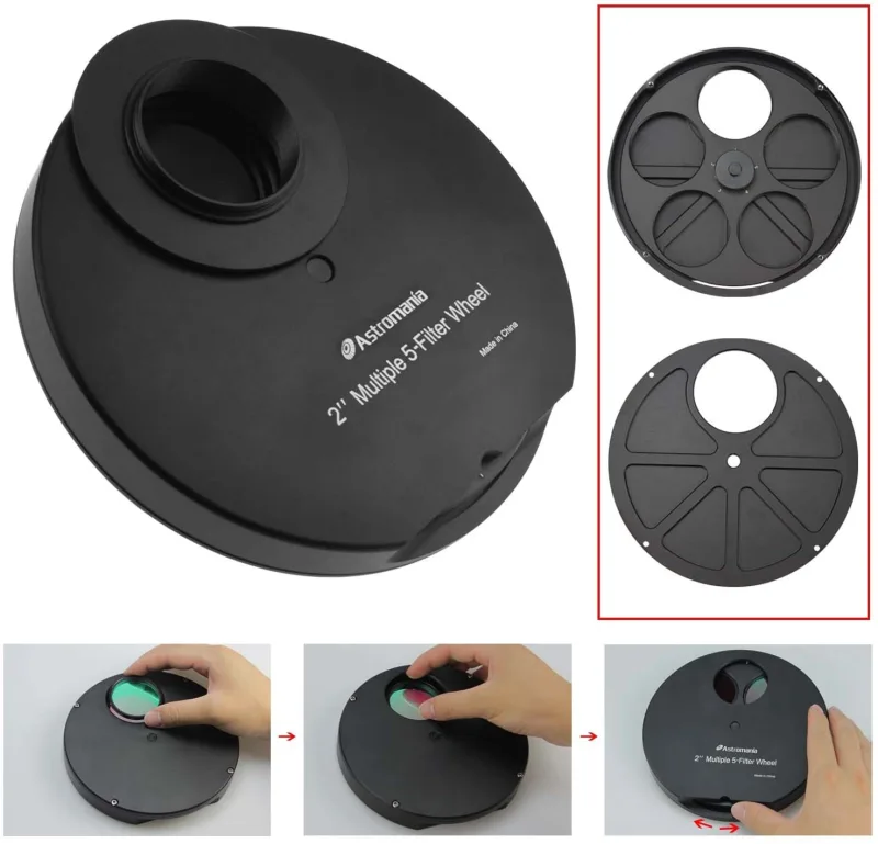 Astromania 2" Superior Quality Multiple 5-Position Filter Wheel For Telescope - allowing you to image without any reflections or stray light
