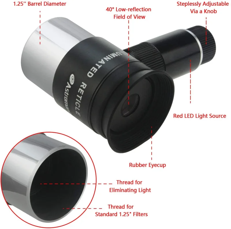 Astromania Deluxe 12mm Illuminated Crosshair Eyepiece - for perfectly guided astrophotos