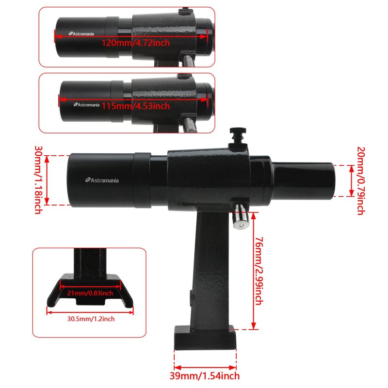 Astromania 6x30 Finder Scope, Black - provides an upright, non-reversed image