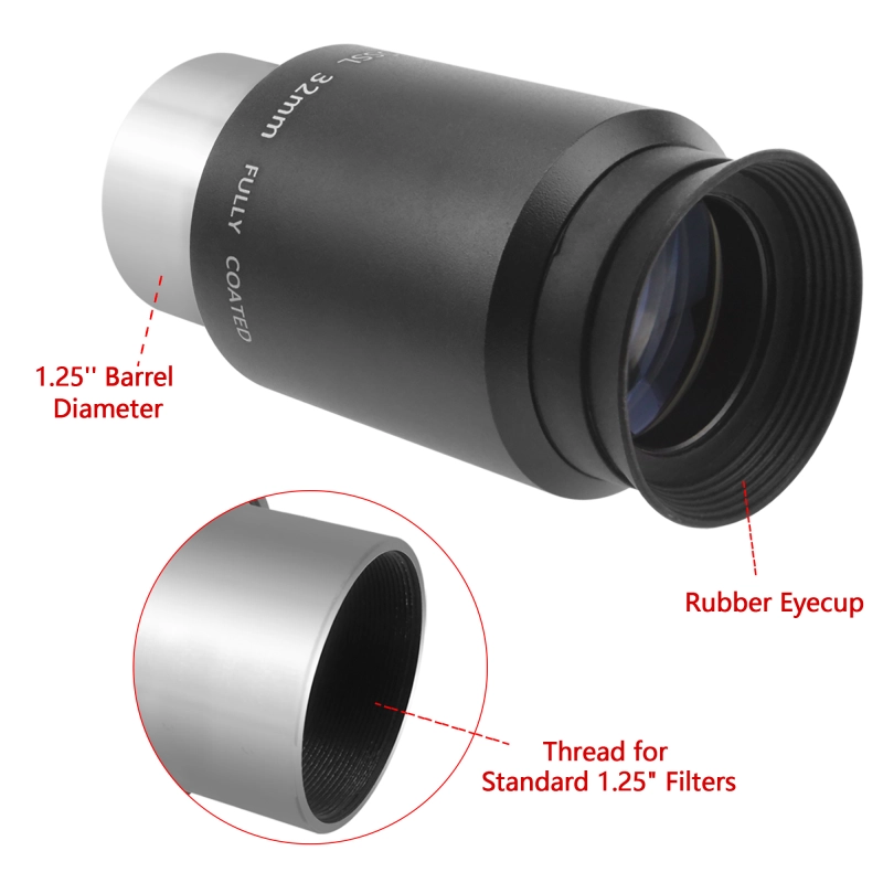 Astromania 1.25&quot; 32mm Plossl Telescope Eyepiece - 4-element Plossl Design - Threaded for Standard 1.25inch Astronomy Filters