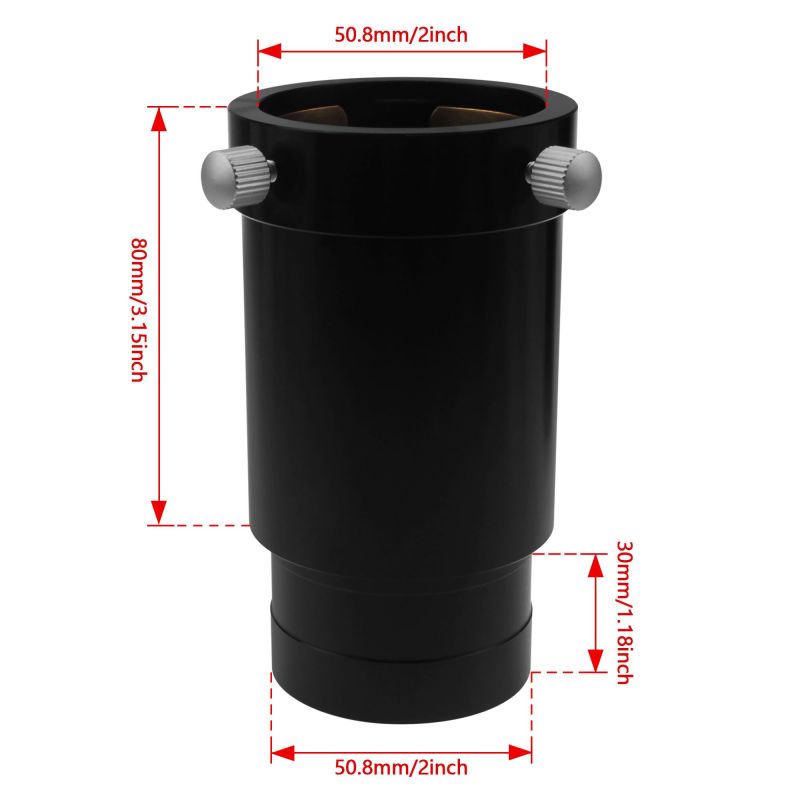 Astromania 2-Inch Telescope Eyepiece Extension Tube Adapter - Optical Length 80mm - With Standand 2-Inch Filter Threads