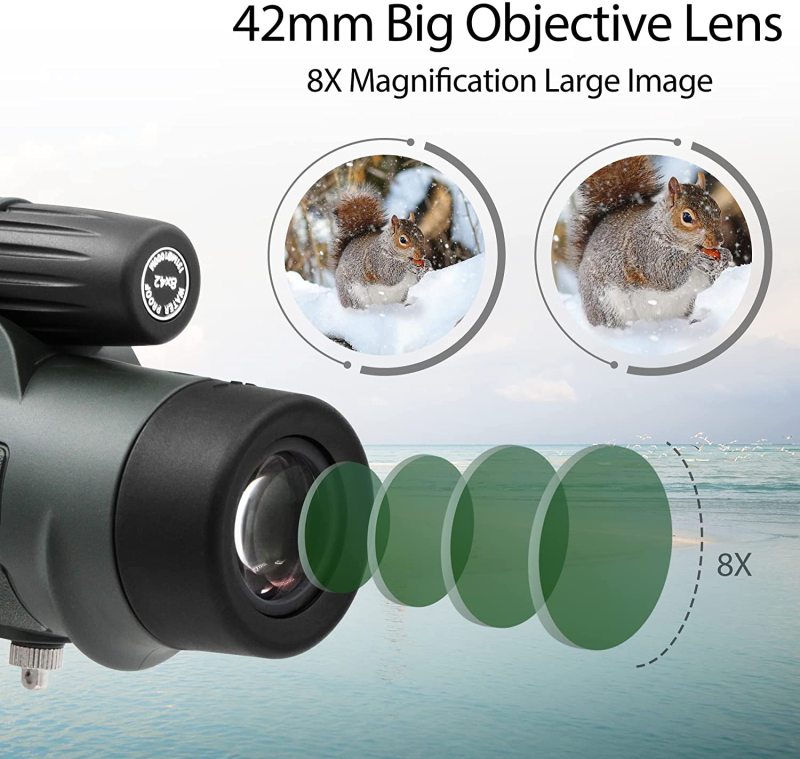 Astromania 8X42 BAK4 High Power Prism Monoculars, Waterproof, Compact Handheld Monoscope for Bird Watching, Hunting, Traveling Gifts for Men