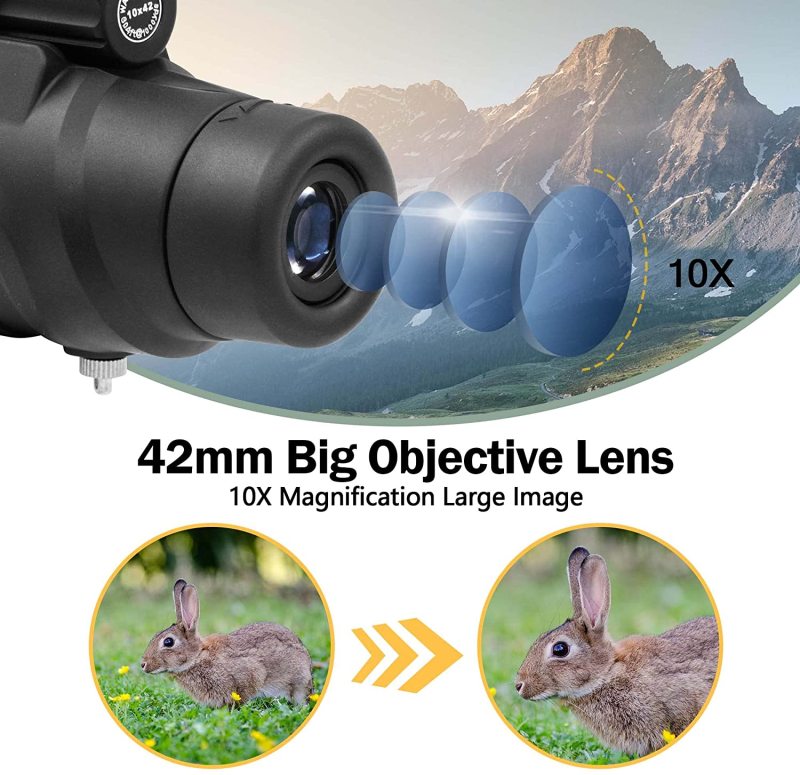 Astromania 10X42 HD K9 Prism Monocular Telescope, Waterproof, Compact Handheld Monoscope, for Bird Watching Hunting Camping Travelling Wildlife Scener