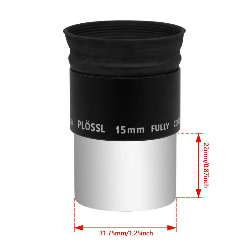 Astromania 1.25&quot; 15mm Plossl Telescope Eyepiece - 4-element Plossl Design - Threaded for Standard 1.25inch Astronomy Filters