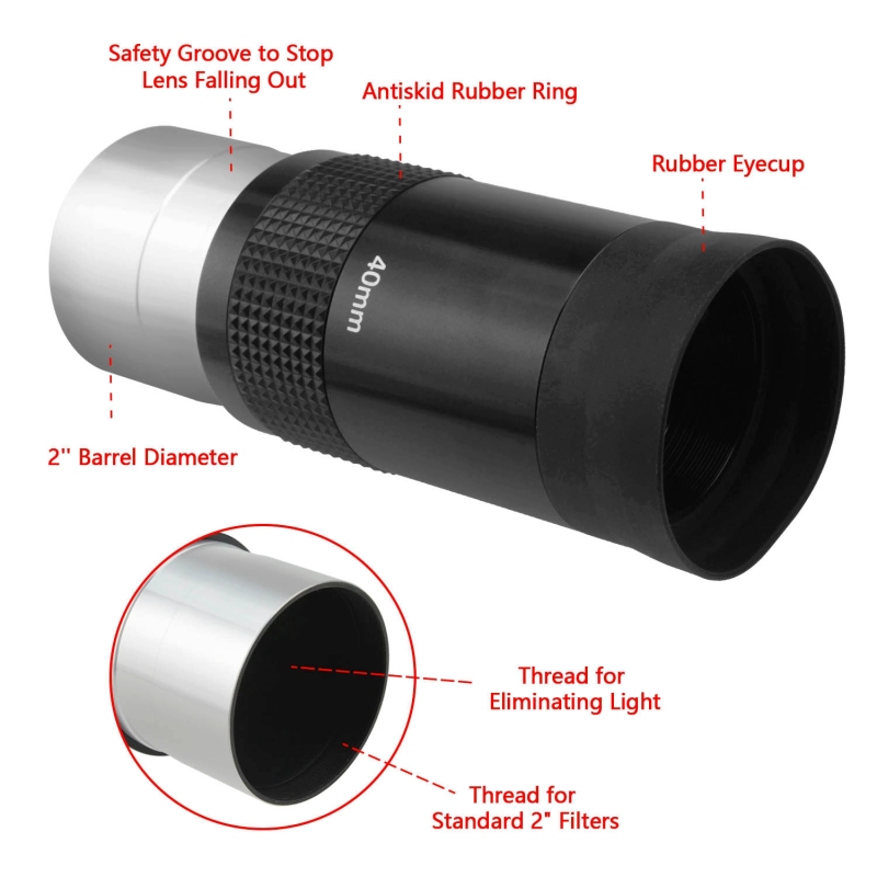 Astromania 2&quot; Kellner FMC 55-Degree eyepiece - 40mm - wide field eyepices with comfortable viewing position