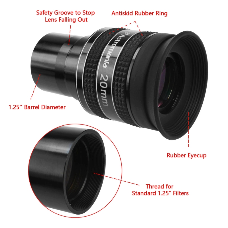 Astromania 1.25&quot; 20mm 58-Degree Planetary Eyepiece For Telescope